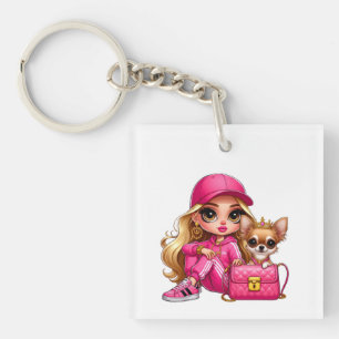 Porte-clefs Poupée de mode rose et couverture en molleton pour