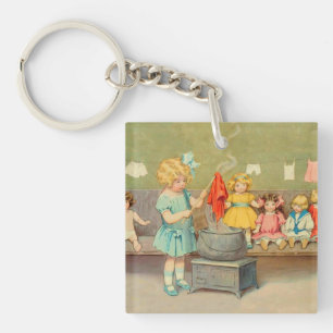 Porte-clefs Poupée Fille de Linge Vintage Jouant aux Poupées M