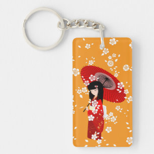 Porte-clefs Poupée Kokeshi parapluie rouge