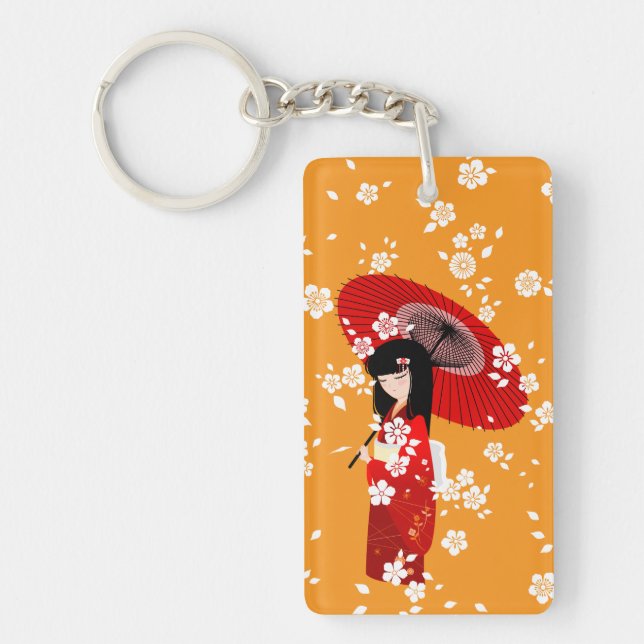 Porte-clefs Poupée Kokeshi parapluie rouge (Devant)
