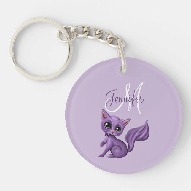Porte-clefs Pourpre Kitty de monogramme (Devant)