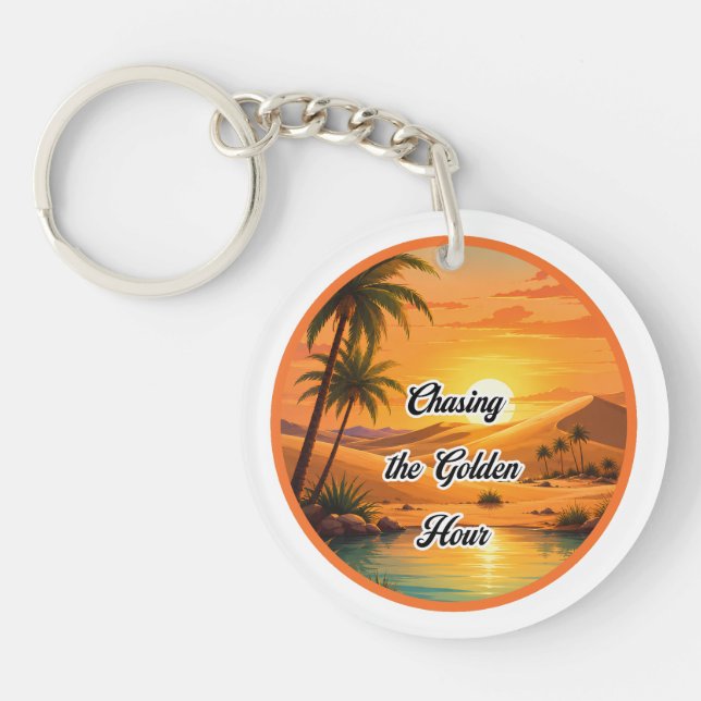 Porte-clefs Poursuite de l'heure dorée Oasis du coucher de sol (Devant)