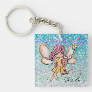 Porte-clefs Poussière de fée scintillante pailletée or rose vi