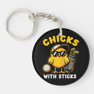 Porte-clefs Poussins Avec Bâtons Golfer Girl Golf Club Gol