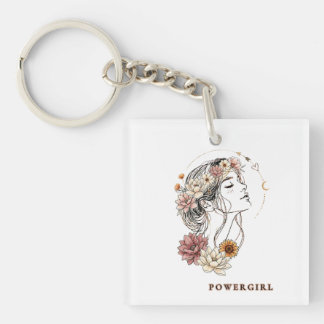 Porte-clefs Powergirl - Femme Florale, Force & Amour de Soi