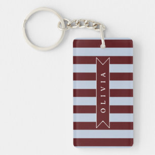 Porte-clefs Pré-personnalisé Marron Bleu Cabana Rayé