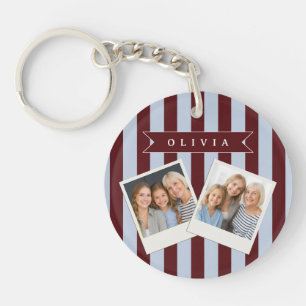 Porte-clefs Pré-personnalisé Marron Bleu Cabana Rayé