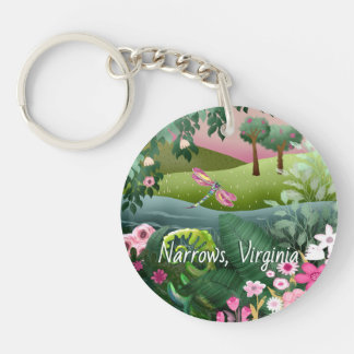 Porte-clefs Pré rose avec libellule peint à la main