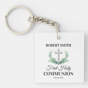 Porte-clefs Première communion de la feuille verte
