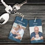 Porte-clefs Première Fête des pères en Papa Blue 2 Porte - clé<br><div class="desc">Porte - clé photo pour la première fête des pères d'un grand-père. Le modèle photo est configuré pour ajouter 2 de vos photos préférées, qui sont imprimées de chaque côté, en format carré / instagram. Le libellé est entièrement modifiable et se lit actuellement "première fête des pères comme papa [année]...</div>