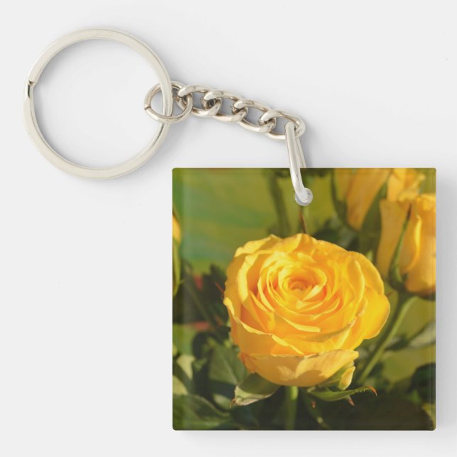 Porte-clefs Prenez le temps de sentir la rose jaune (Devant)