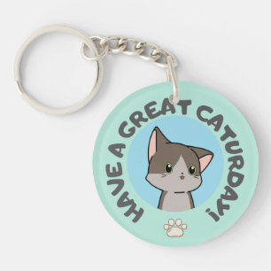 Porte-clefs Prenez un grand caturjour ! Caricature manga chat