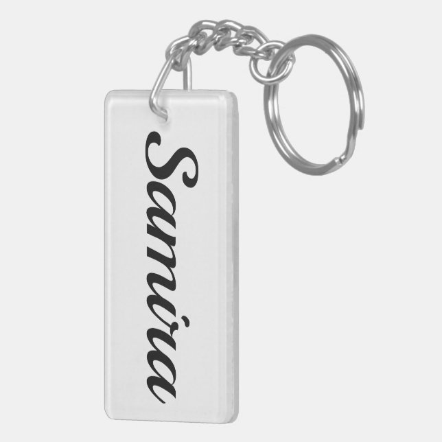 Porte-clefs prénom personnalisable Samira noir blanc (Dos droit)