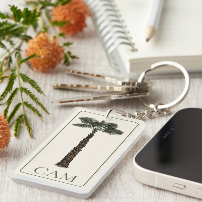 Porte-clefs Preppy Coastal Palm Tree Monogram (Devant droit)