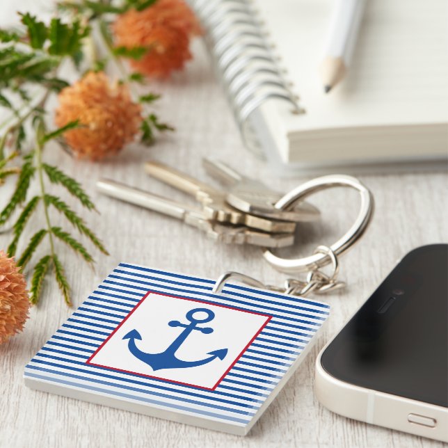 Porte-clefs Preppy Nautical Stripes and Anchor Personalized (Devant Droit)
