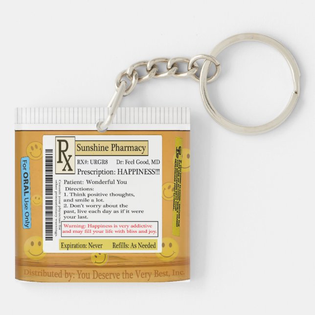 Porte-clefs Prescription de RX pour le bonheur (Dos)