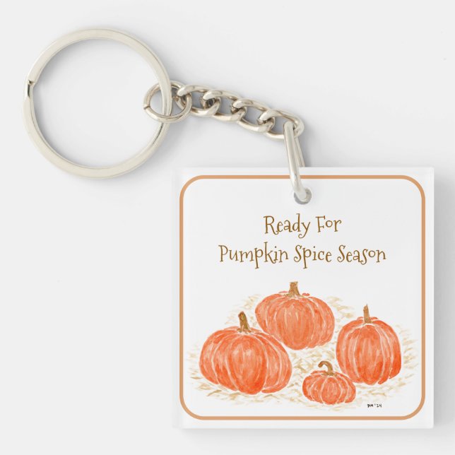 Porte-clefs Prêt pour le Citrouille d'aquarelle de saison des  (Devant)
