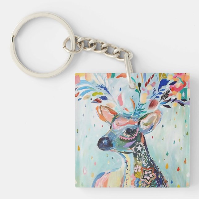 Porte-clefs Pretty Modern Deer Art Flower Antlers (Devant)
