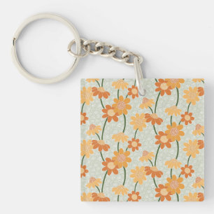 Porte-clefs Pretty retro muted 1970 s flowers