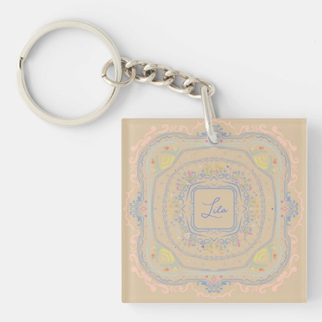 Porte-clefs Pretty Trendy Whimsical Illustrated Name (Devant)