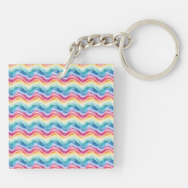 Porte-clefs Pride Wavy Rainbow Stripes Pattern Two-sided (Dos)