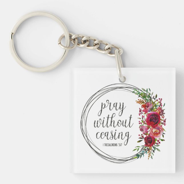 Porte-clefs Prier Sans Cesse Floral (Devant)