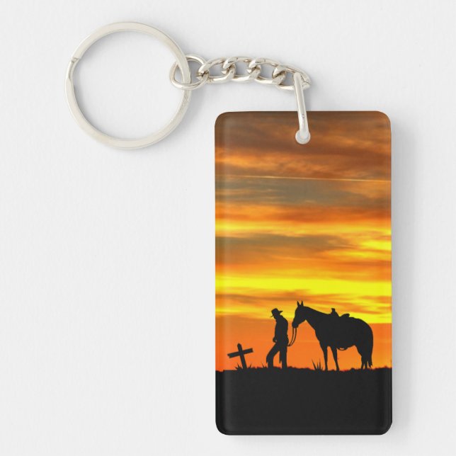 Porte-clefs Prière Cowboy avec coucher de soleil (Devant)
