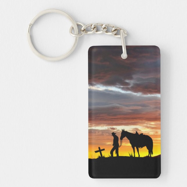 Porte-clefs Prière Cowboy avec coucher de soleil (Devant)