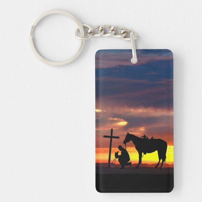 Porte-clefs Prière Cowboy avec coucher de soleil (Devant)