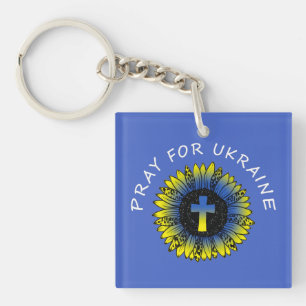 Porte-clefs Priez pour le tournesol et la croix de l'Ukraine