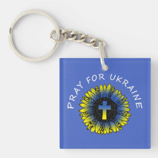 Porte-clefs Priez pour le tournesol et la croix de l'Ukraine