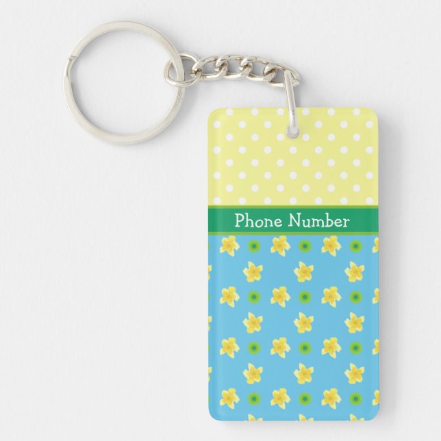 Porte-clefs Primroses sur Bleu, Jaune, Pois blancs (Devant)