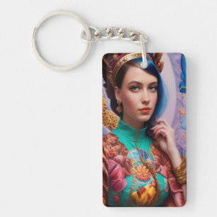 Porte-clefs Princesse avec tenue turquoise décorative