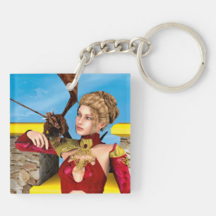 Porte-clefs Princesse Dragon Fantastique Art Numérique