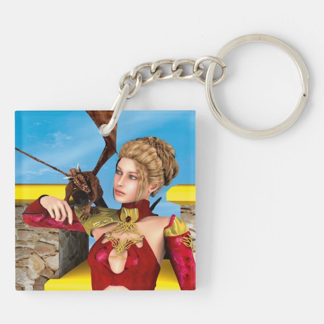 Porte-clefs Princesse Dragon Fantastique Art Numérique (Dos)