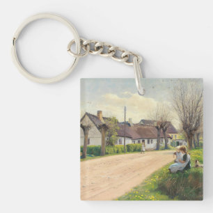 Porte-clefs Printemps dans le village avec les filles sur le b