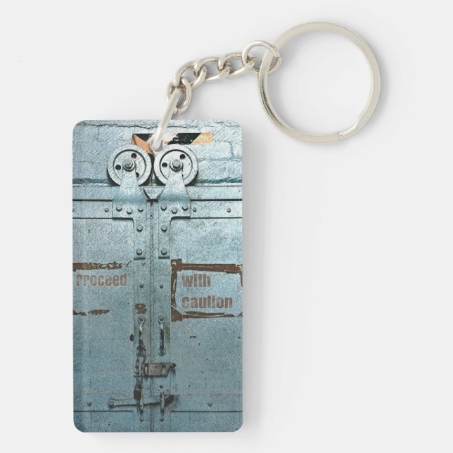 Porte-clefs Procéder avec prudence porte industrielle gris ble (Dos)