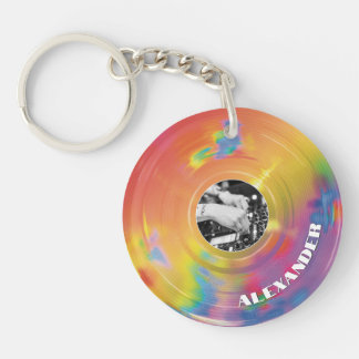 Porte-clefs Producteur de musique arc-en-ciel rétro DJ disque