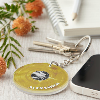 Porte-clefs Producteur de musique Retro Gold DJ disque vinyle