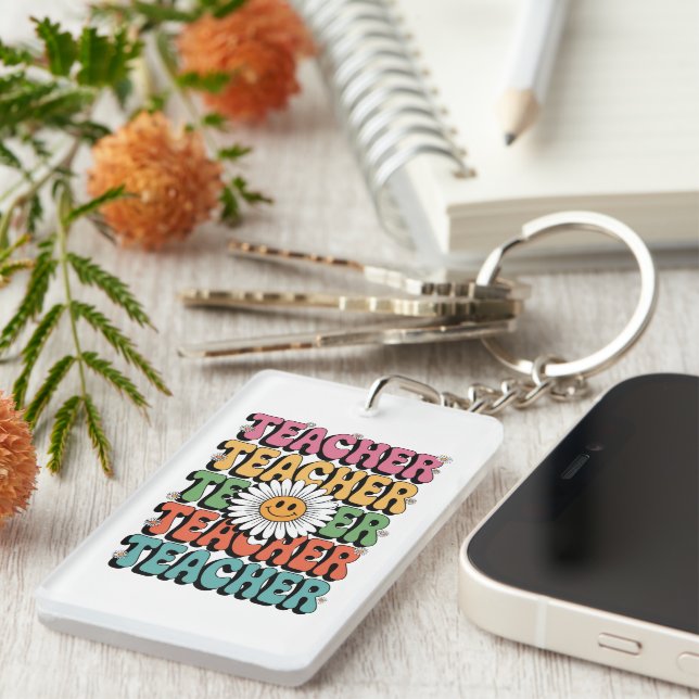 Porte-clefs Prof Enseignant Mignon Fleur de Marguerite Rétro R (Devant droit)
