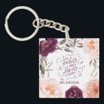 Porte-clefs professeur mignon rose floral élégant<br><div class="desc">Flore et citrouille chute design en violet,  vert et pêche. Avec une belle aquarelle fleurie,  feuillage et design citrouille. Design automne/automne idéal. Convient pour un cadeau</div>