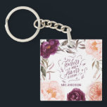 Porte-clefs professeur mignon rose floral élégant<br><div class="desc">Flore et citrouille chute design en violet,  vert et pêche. Avec une belle aquarelle fleurie,  feuillage et design citrouille. Design automne/automne idéal. Convient pour un cadeau</div>