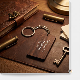 Porte-clefs Propriété de Bois Rustique Texte Marron Foncé