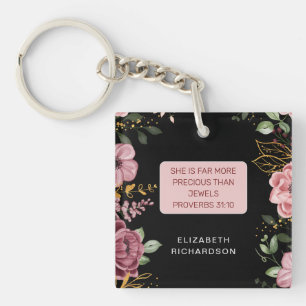 Porte-clefs Proverbes 31 écriture rose et noir 