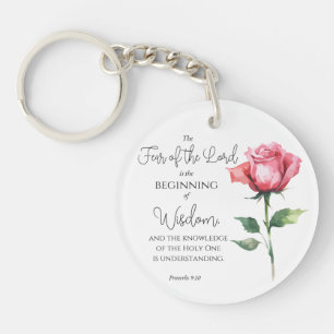 Porte-clefs Proverbes 9:10 Crainte du Seigneur Rose Fleur Bibl