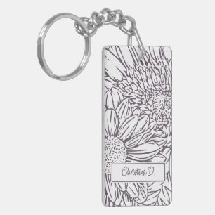 Porte-clefs Prune Poussiéreux sur Chrysanthèmes Blancs avec Ph