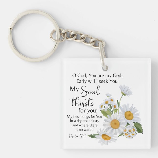 Porte-clefs Psaume 63:1 Écriture Bible Chamomile Fleurs (Devant)