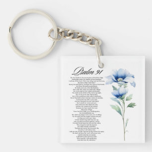 Porte-clefs Psaume 91 Aquarelle Fleur Bleue Écritures Biblique