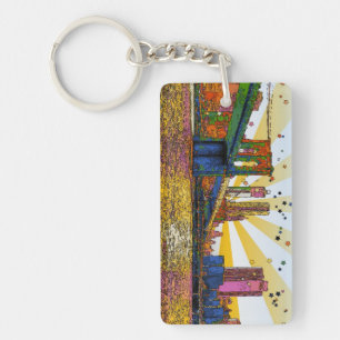 Porte-clefs Psychedelic New York City : Brooklyn Bridge, WTC #