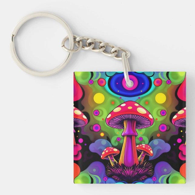 Porte-clefs Psychedelic Vibrant Colorful Retro Mushrooms (Devant)